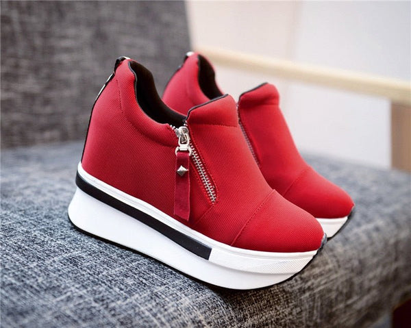 Platform Sneakers Women Shoes Red Casual Shoes Comfortable Platform Shoes Heels Black Canvas Shoes Women Invisible Wedge Sneaker