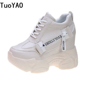 Women's Shoes Platform Sneakers New Women Leather Chunky Dad Shoes 12CM Trainers Ladies Sports Vulcanized Shoes Zapatillas Mujer