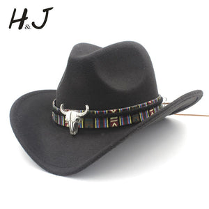 2Big Size Women Men Wool Hollow Western Cowboy Hat Roll-Up Wide Brim Cowgirl Jazz Equestrian Sombrero Cap With Tauren Ribbon
