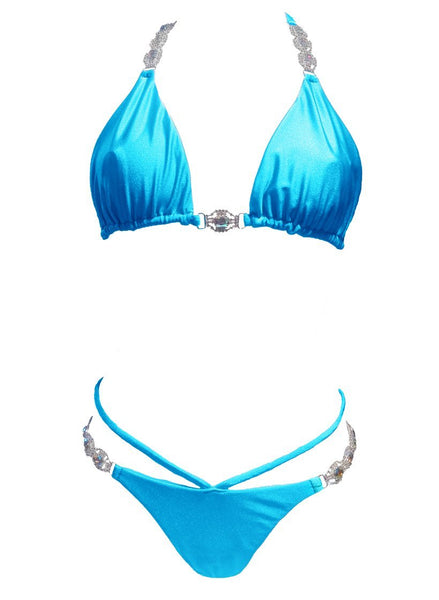 Regina’s Desire European Swimwear Swarovski Crystal Be-spangled Tango Bikini Top & Bottom (Turquoise)