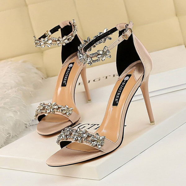 BIGTREE Women's Heels Crystal Bridal Wedding Shoes Ladies Silk Elegant High Heel Shoes Stiletto Women's Pumps Female Sandals