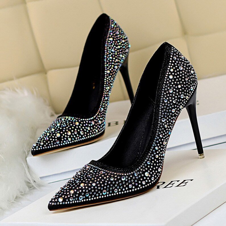 2021 New Women Pumps Glitter Crystal High Heels for Women Shoes Gold Black Elegant Wedding Chaussures Femme Stiletto  9219-22