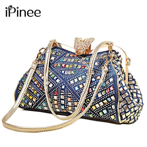 iPinee New For 2023 Name Brand Women's Fashion Plus Designer Rhinestone & Studs Jeweled Shoulder Bags Denim Handbags Denim Rhinestones Bag