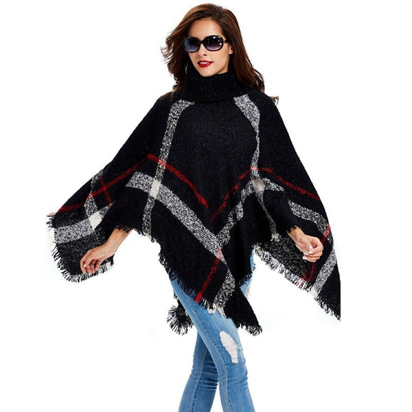 2020 New Fashion Women Winter Warm Wool Plaid Knitting Poncho 7 Colors Provided