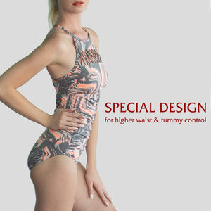 Ozency High Neck One Piece Bikini for Women Waist Braided Tummy Control Bathing Suit (Criss Cross Texured Bodice) Tropical Floral