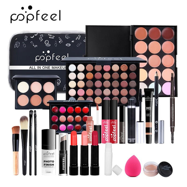 POPFEEL 8-27 pcs All in One Professional Salon Quality Beauty Essentials Makeup Gift Box Sets With Cosmetic Accessories & Bag Make Up Set TSLM2