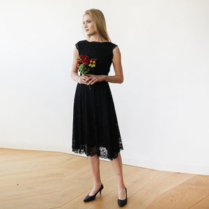 Blush Fashion Formal Wear Open Back Delicate Black Floral Lace Midi Length Sleeveless Dress Hot Sale #1143