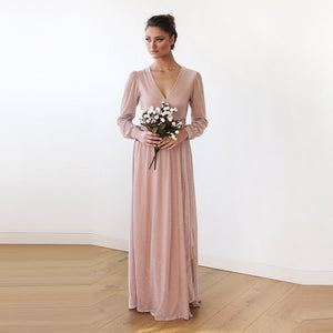Blush Fashion Pink Chiffon Classic Crossover Plunging V-neckline Boho-Chic Style Maxi Dress #1168