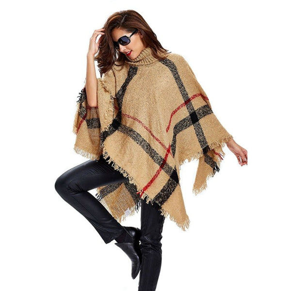2020 New Fashion Women Winter Warm Wool Plaid Knitting Poncho 7 Colors Provided