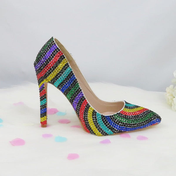 2020 New Arrive Women Wedding Shoes With Matching Bags Multicolored Crystal High Heels Pointed Toe Party Dress Shoes Women Pumps