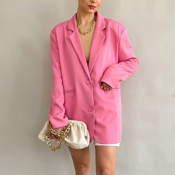 Mozuleva 2022 Chic Loose Light Pink Women Blazer Autumn Spring Single Buttons Female Oversized Suit Jacket Full Sleeve Outwear