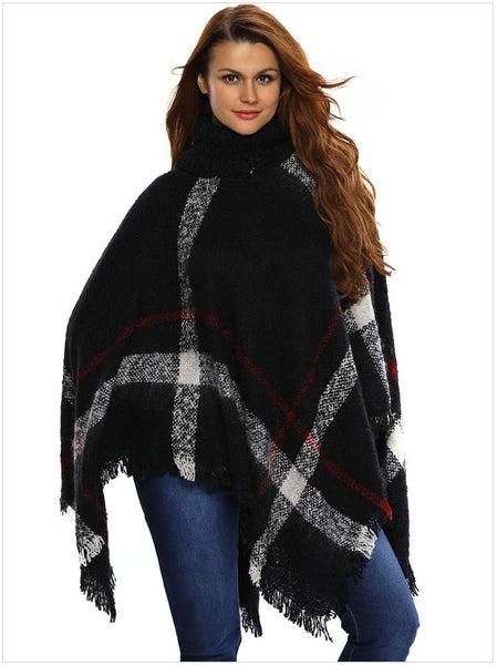 Visual Axles Knitted Loose Luxury Ladies Turtleneck Pullover Capes And Ponchos