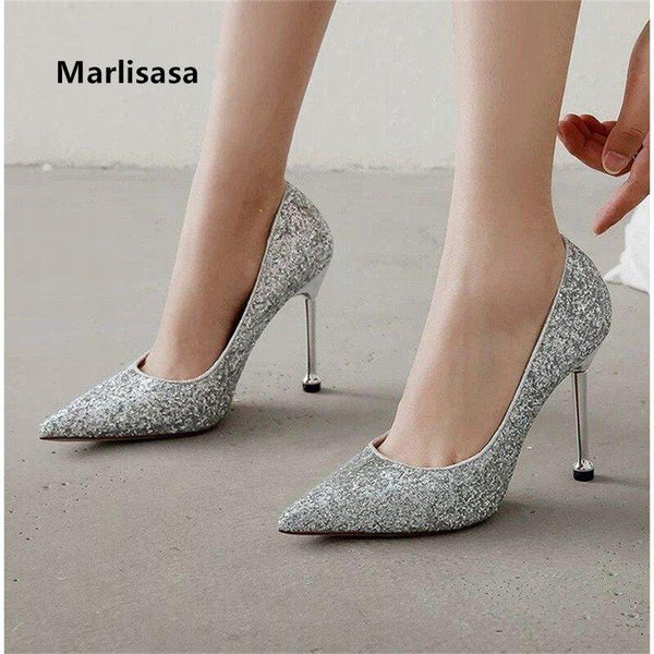 Marlisasa Sapato Feminino Bridal Sexy Wedding Party Silver High Heel Stiletto Ladies Casual Golden High Heel Shoes H5526
