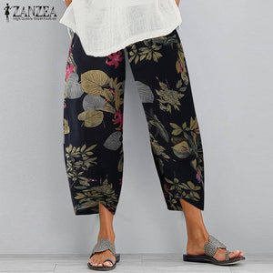 ZANZEA Oversized Turnip Printed Harem Pants 2022 Women Trousers Fashion Female Casual Floral Elastic Waist Long Pantaloon Palazzo