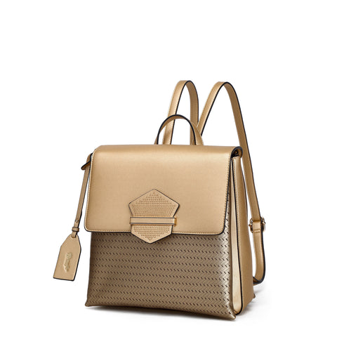 Brangio Authentic Name Brand Italian Design "Chic Goddess" 3D Laser Cut Gold Stud Shine Leather Backpack