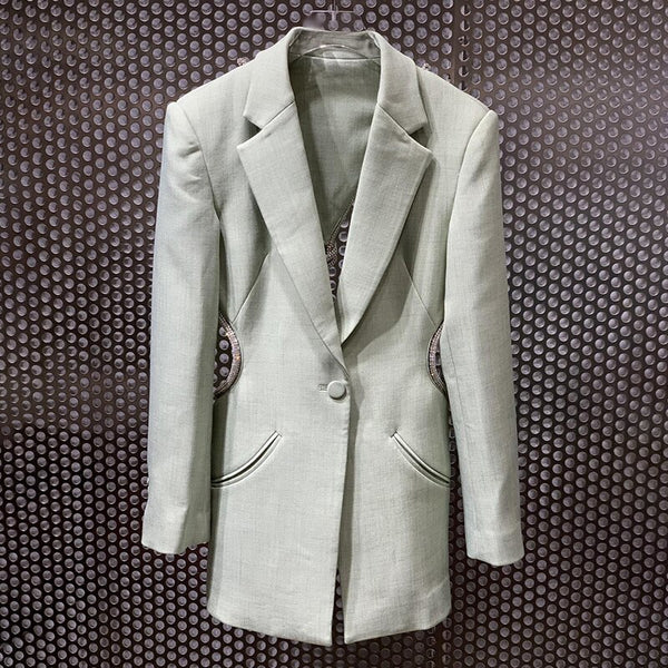 VGH Patchwork Single Button Detail Diamond Notched Long Sleeve Knotted Back Detail Hollow Out Casual Designer Blazers Female 2022 New Wave Extreme Fashion Blazers
