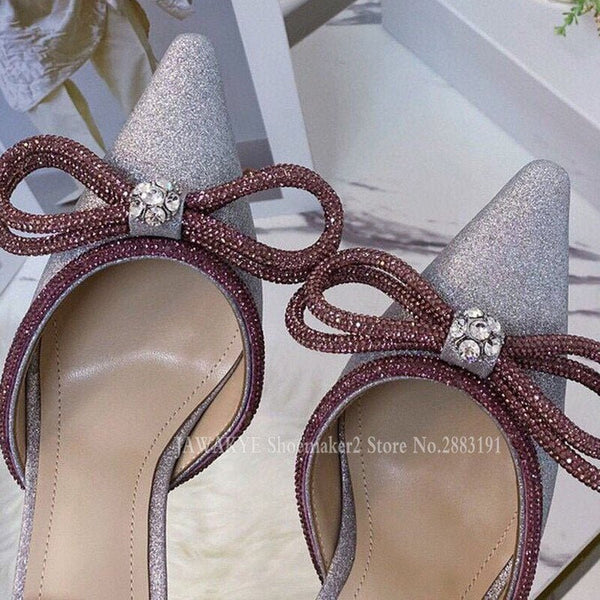 Sexy Sequins Crystal High Heels Women Sandals Pointy Toe Ankle Cross Tied Wedding Bride Shoes Rhinestone Shallow Runway Sandals