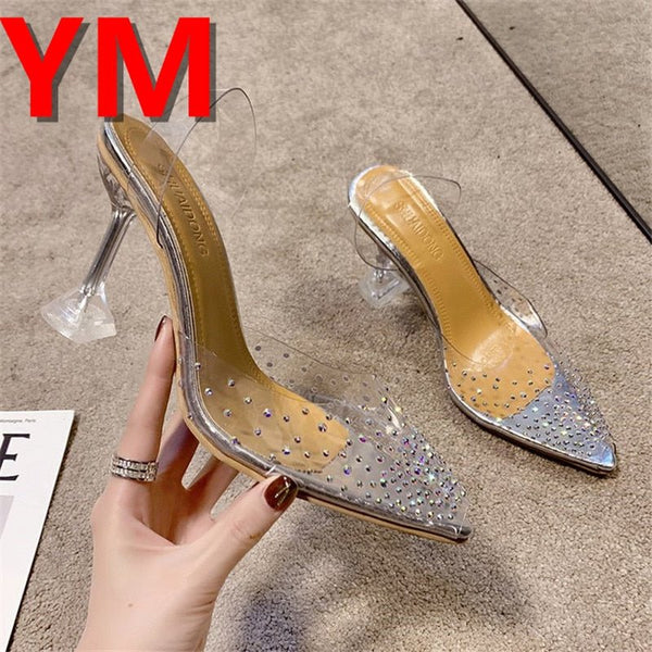 Luxury Sandals Women Pumps Transparent PVC High Heels Shoes Sexy Pointed Toe Slip-On Wedding Party Brand Fashion Shoes for Ladies