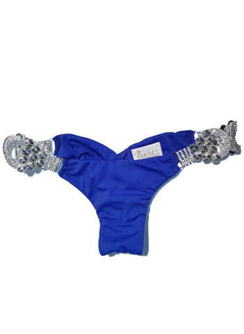 Regina’s Desire Swimwear Luxury V-Tango Bottom Italian Lycra Fabric Jeweled Swarovski Crystals (Blue)