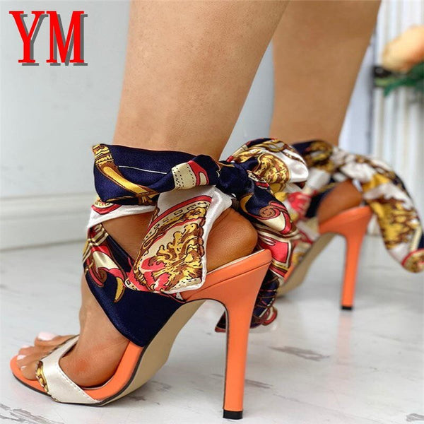 2023 Summer Women's High Heels Shoes T-Stage Transparent Sandals Sexy Silk Snakeskin Pump Female Cover Heel Party Wedding Ladies Zapatos