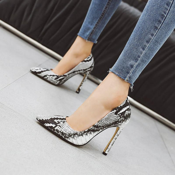 MORAZORA 2020 New Arrival Spring Summer Shoes Woman Pointed Toe Snake Printed Ladies High Heels Wedding Party Shoes Female