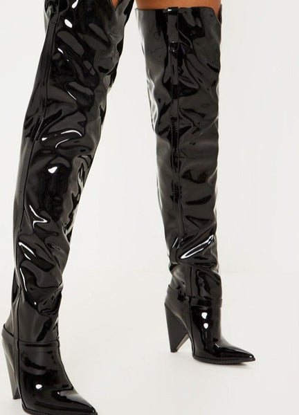 Naoyuki Vegan Leather Over the Knee Boots (Black)