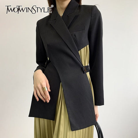 TWOTWINSTYLE Black Radical Asymmetrical Temperament Blazer for Women Notched Long Sleeve Hollow Out Casual Blazers Female Fashion New Wave Designer Clothing 2021