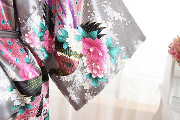 Women's Short Satin House Coat Kimono Robes New Floral Wedding Bride's Bridesmaid Bikini Cover-Up Dressing Robe One Size (Multi-Color)