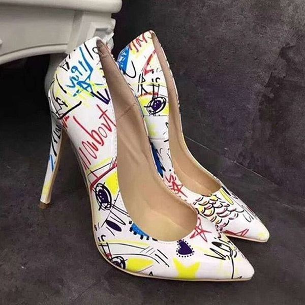 2021 New Fashion Women Shoes Graffiti Colorful Women Pumps Party Wedding Shoes Ladies Sexy Pointed Toe High Heels Big Size 35-42