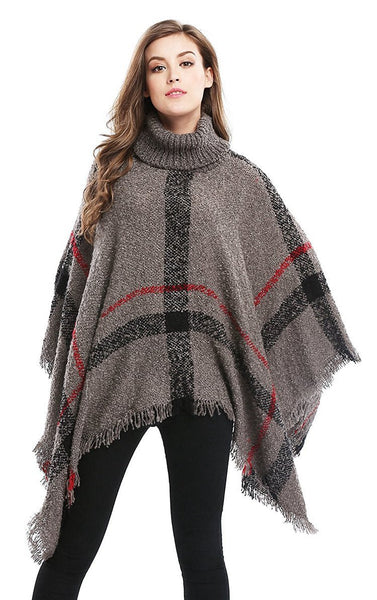 Visual Axles Knitted Loose Luxury Ladies Turtleneck Pullover Capes And Ponchos
