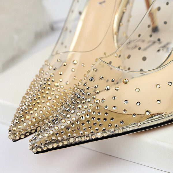 BIGTREE 8.5cm High Heel Wedding Bridal Pumps Crystal Diamond Fetish Fashion Heels Escarpins Transparent Shoes