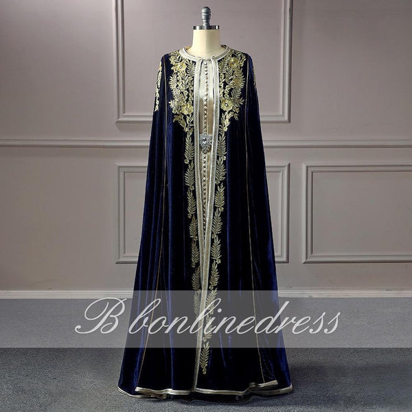 Bbonlinedress Evening Dresses Emboridery Appliques Long Evening Dress With Jacket Arabic Abaya Moroccan Kaftan Party Dress