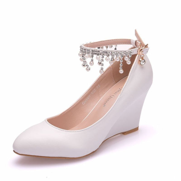 2019 Fashion Women Shoes Pumps Pu Pointed Toe Wedges 8CM High Heels Women's Wedding Shoes