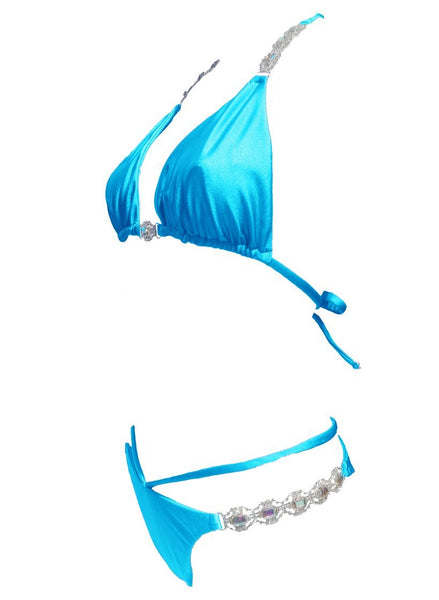Regina’s Desire European Swimwear Swarovski Crystal Be-spangled Tango Bikini Top & Bottom (Turquoise)