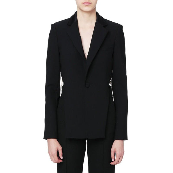 VGH Asymmetric Blazer Women's Notched Collar Long Sleeve Backless Sequined Chains Designer Coats Female 2022 New Wave Designer Fashion Plus Blazers