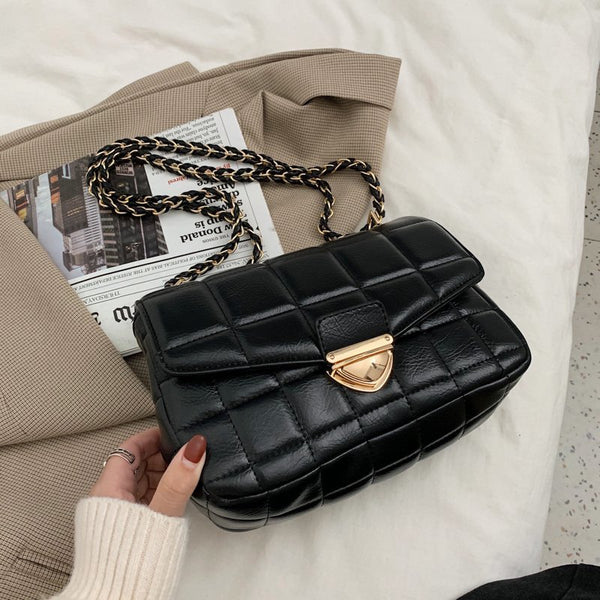 Fashion New Branded Trending PU Leather Women's 2022 Designer Handbag and Purses Chain Lattice Square Shoulder Crossbody Bag