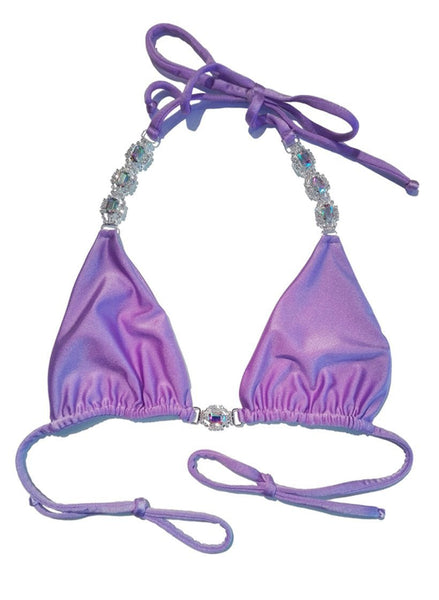 Regina’s Desire European Swimwear Swarovski Crystal Be-spangled Triangle Bikini Top (Purple)