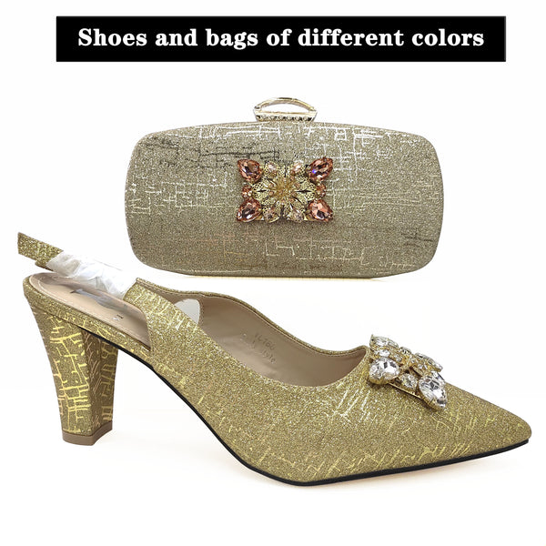 New Fashion Style Elegant Ladies Shoes and Matching Bag Set Italian Design Rhinestone High Heels Shoes and Bag Party Set
