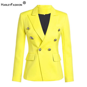 HarleyFashion Street Style Women's Candy Color Lemon Yellow Blazers Celebrity Popular Quality Slim Blazer Jackets