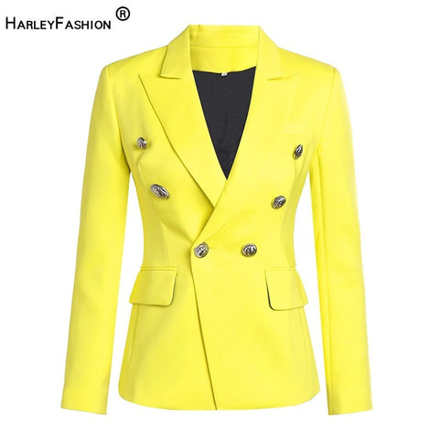 HarleyFashion Street Style Women's Candy Color Lemon Yellow Blazers Celebrity Popular Quality Slim Blazer Jackets