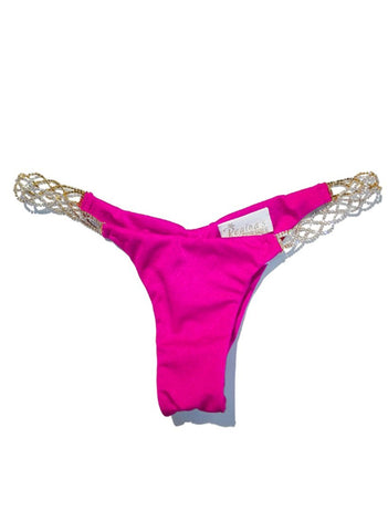 Regina’s Desire Swimwear Luxury V-Tango Bottom Italian Lycra Fabric Jeweled Swarovski Crystals  (Pink)