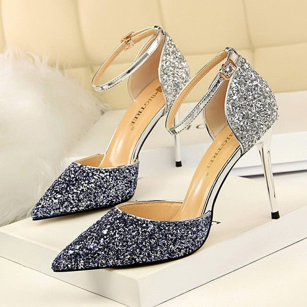 Spring New Pumps Women's Sandals Sexy High Heel Women Shoes Gold Silver Wedding Shoes Bling Kitten Heels Ladies Shoes Stiletto's