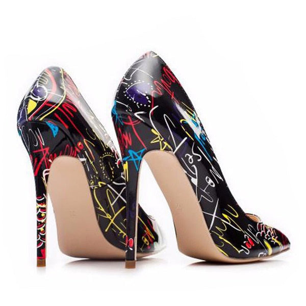 2021 New Fashion Women Shoes Graffiti Colorful Women Pumps Party Wedding Shoes Ladies Sexy Pointed Toe High Heels Big Size 35-42