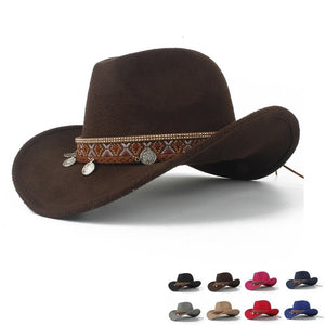 Western Cowboy Hat for Women Roll-Up Brim Elegant Lady Fascinator Outblack Sombrero Hombre Jazz Cap Size 56-58