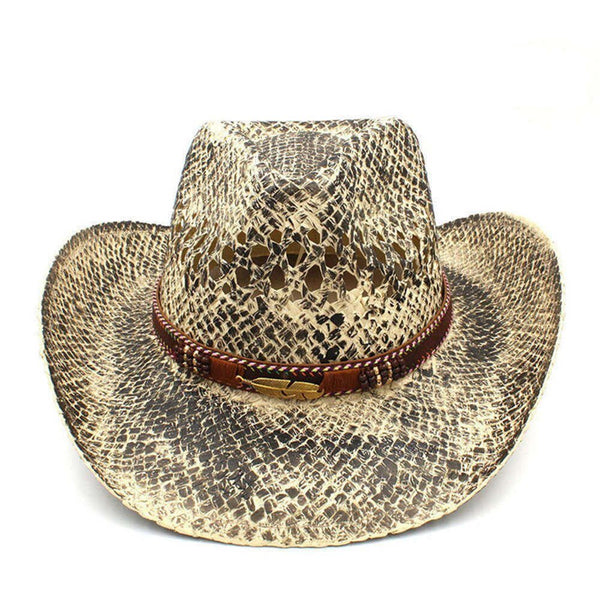Women Men Hollow Western Cowboy Hat Handmade Weave Straw Lady Dad Sombrero Hombre Cowgirl Jazz Caps Bull Head Band Size 56-58cm