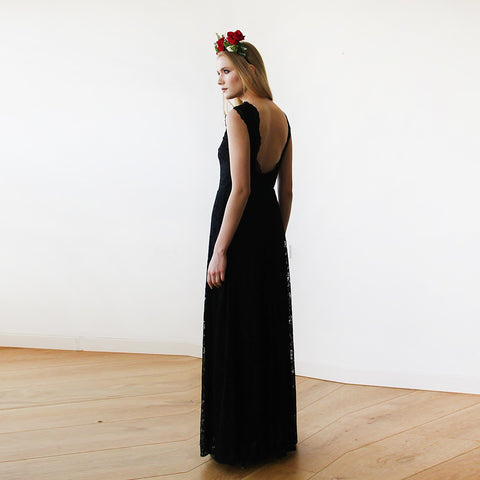 Blush Fashion Black Lace On Lace Detail Full Length Sleeveless Open Back Formal Wear Maxi Dress On Sale Now #1141