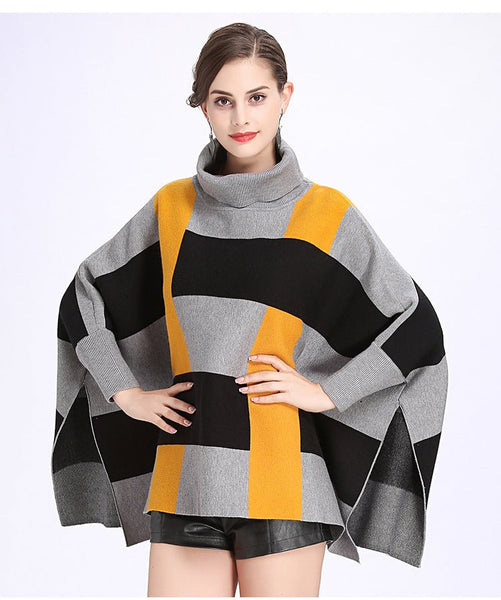 Hot Sale Winter Cape Luxury Batwing Sleeve Knitted Warm Women's Poncho Sweater
