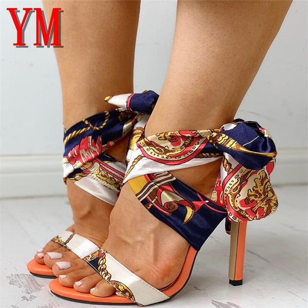 2023 Summer Women's High Heels Shoes T-Stage Transparent Sandals Sexy Silk Snakeskin Pump Female Cover Heel Party Wedding Ladies Zapatos