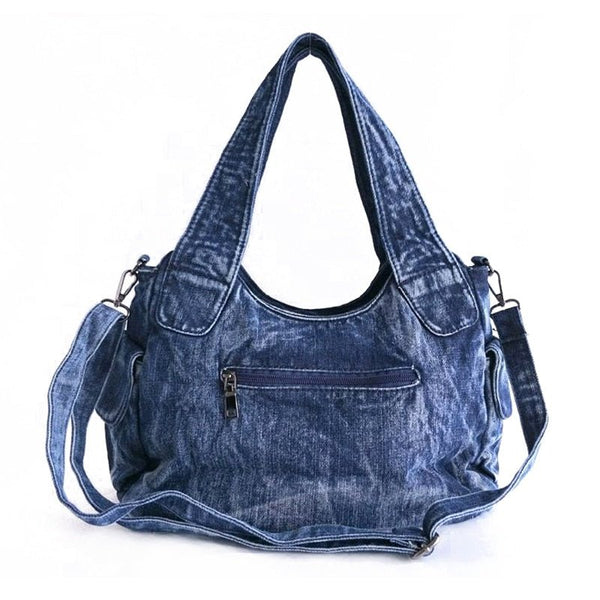 iPinee New For 2023 Designer Name Brand Studs & Rivets Shoulder Bag Denim Handbags Fashion Plus Denim Jeans Handbags Woven Design Tote Bag