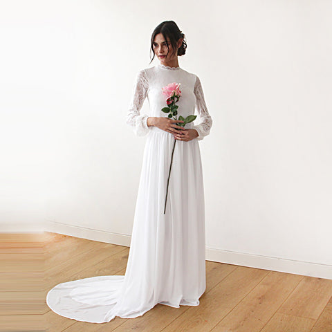 Blush Fashion Lace Sleeves Open Back Pearl Button Closure Embroidered Sheer Elegance Long Train Wedding Gown #1181